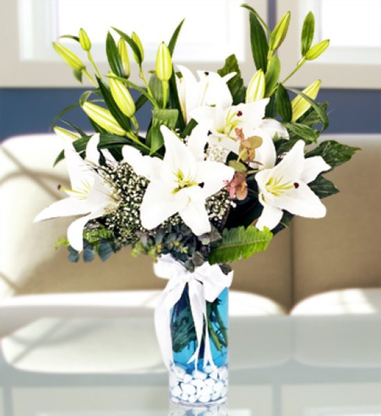 画像1: カサブランカの花束（花器付き） (1)