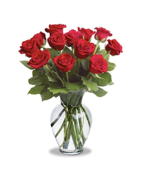 画像1: アメリカ ギフト｜レッドローズ 12本(花器付き) (1)